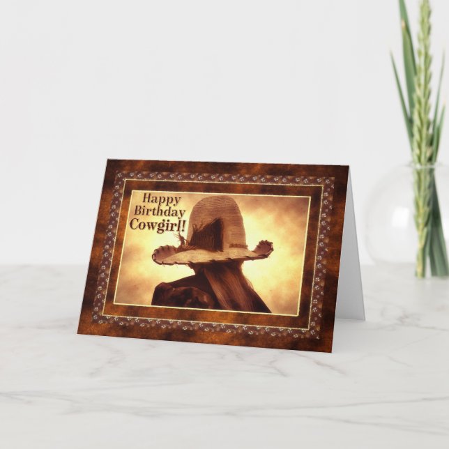 Western Cowgirl Themed Birthday Card (Front)