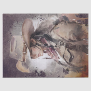 Western Cowgirl Watercolor Decoupage Tissue Paper