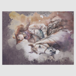 Western Cowgirl Watercolor Decoupage Tissue Paper