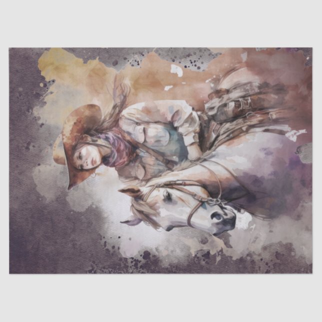 Western Cowgirl Watercolor Decoupage Tissue Paper (Front)