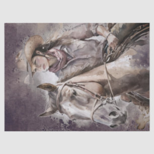 Western Cowgirl Watercolor Decoupage Tissue Paper
