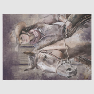 Western Cowgirl Watercolor Decoupage Tissue Paper