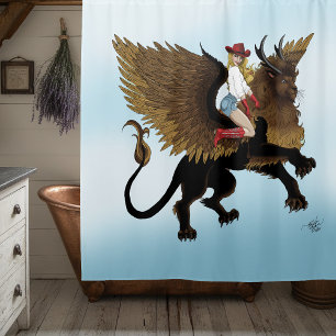 Western Cowgirl Winged Lion Griffon Fantasy Red