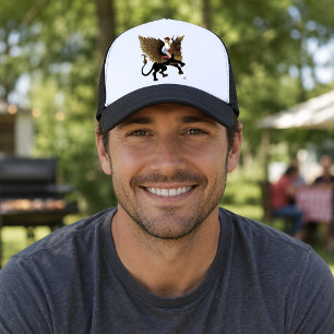 Western Cowgirl Winged Lion Griffon Fantasy Red Trucker Hat