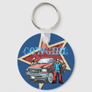 Western Cowgirls With Truck and Star Keychain