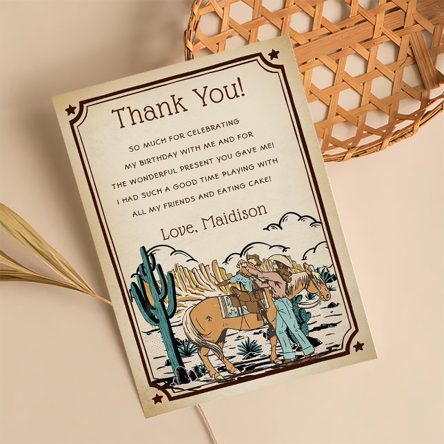 Western Cowgrirl Carte de remerciements d'annivers (Créateur téléchargé)