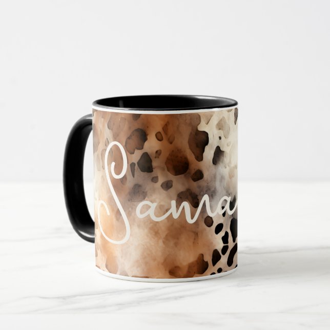 Western Cowhide Leopard Print Abstract Cowgirl Mug (Front Left)