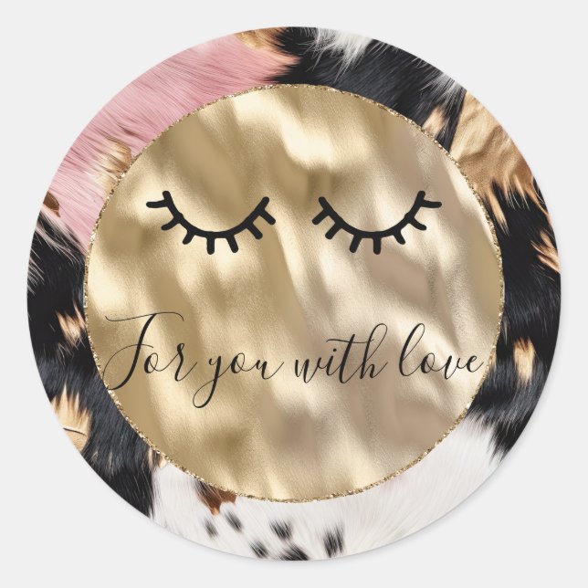 Western Cowhide Pink White Black Cowhide  Classic Round Sticker (Front)