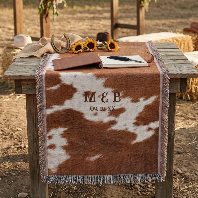 Western Cowhide Texture Photo Couple Initials  Throw Blanket (Creator Uploaded)