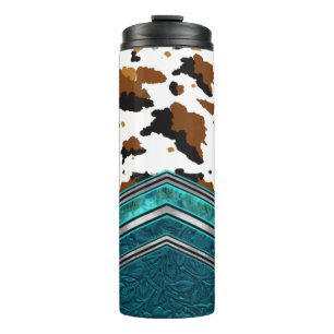 Western Cowhide & Turquoise Leather Tumbler