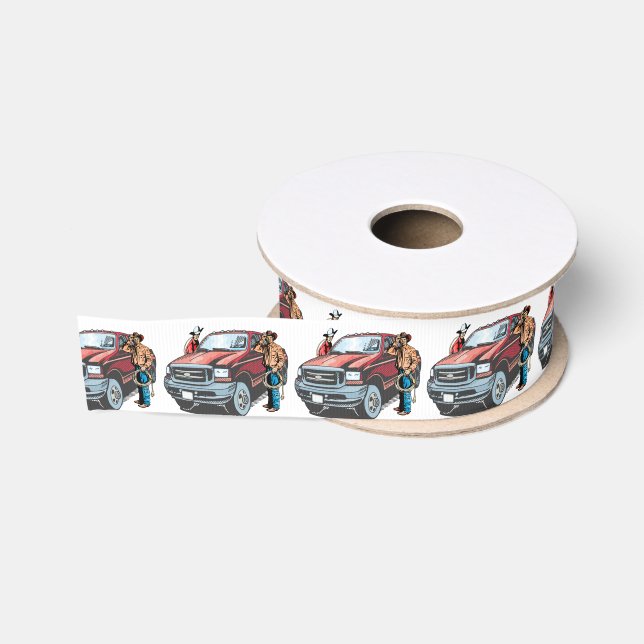 Western Craft Floral Gift Ribbon Cowboys Truck Grosgrain Ribbon (Spool)