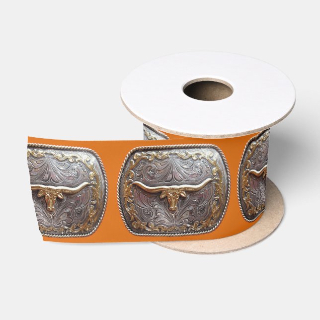 Western Craft Floral Gift Ribbon Longhorn Buckle Satin Ribbon (Spool)