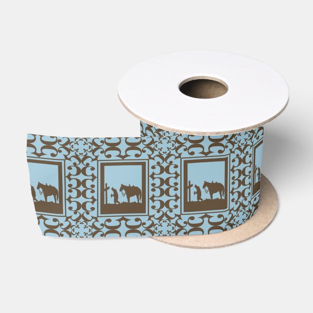 Western Craft Or Gift Wrap Ribbon Cowboy Cross Satin Ribbon (Spool)