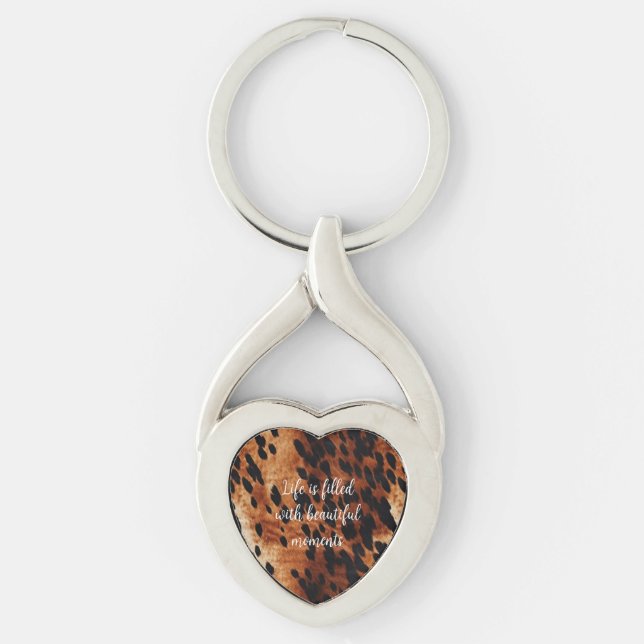 Western Cream Brown Black Cowhide Keychain (Front)