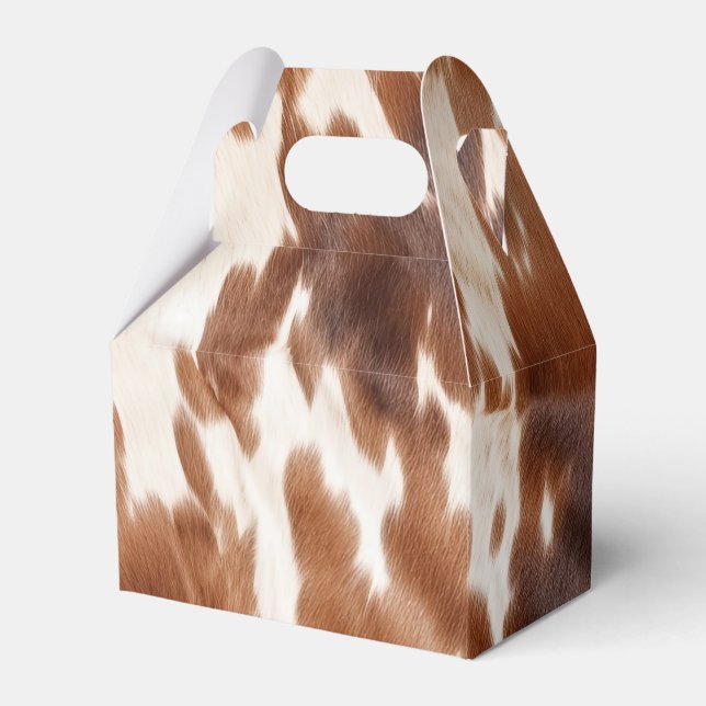 Western Cream Brown Cowhide Favor Box (Front Side)
