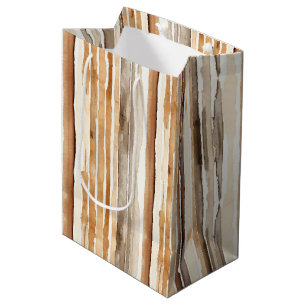 Western Cream Brown Stripes Birthday Medium Gift Bag
