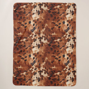 Western Cream Spotted Brown Black Cowhide Sherpa Blanket
