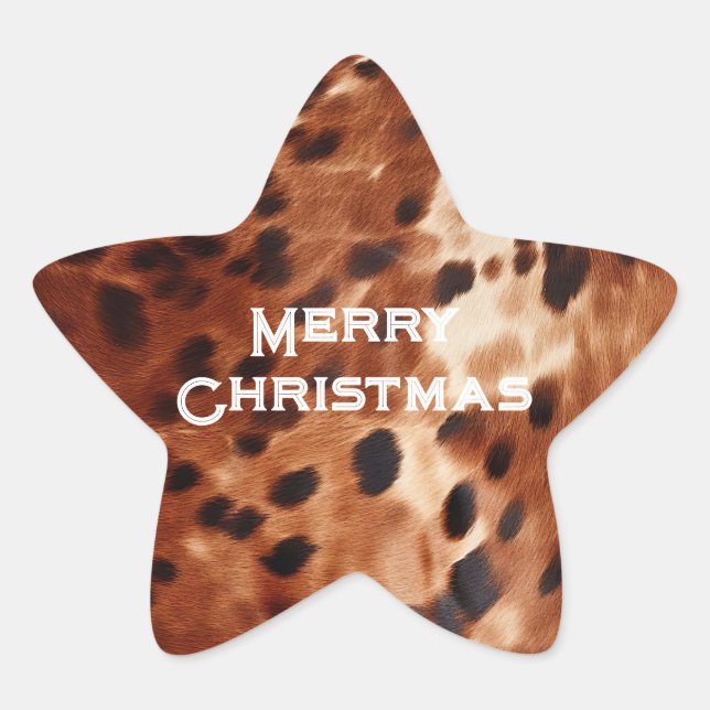 Western Cream Spotted Brown Black Cowhide  Star Sticker (Front)