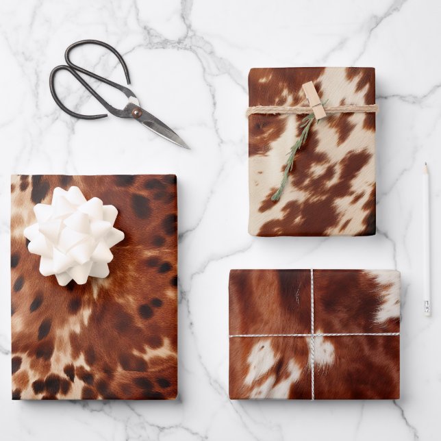 Western Cream Spotted Brown Black Cowhide Wrapping Paper Sheet (Front)