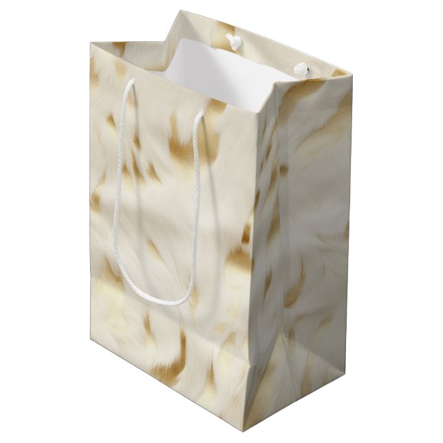 Western Cream White Gold Cowhide Medium Gift Bag (Front Angled)