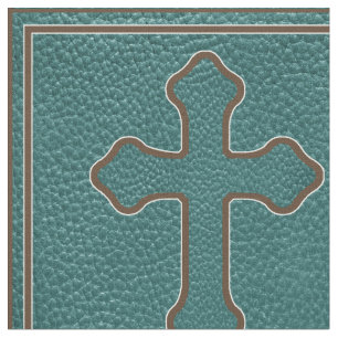 Western Cross Teal And Brown Faux Leather Fabric