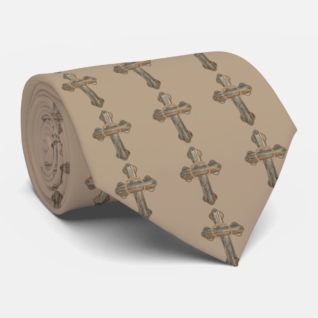 Western Cross With Rope And Conchoe Print Necktie (Rolled)