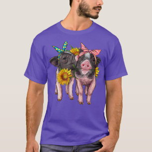 Western Cute Baby Pigs With Sunflower Bandana Anim T-Shirt