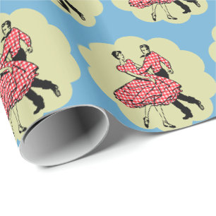 Western Dance Couple Square Dancing Red Outfit Wrapping Paper