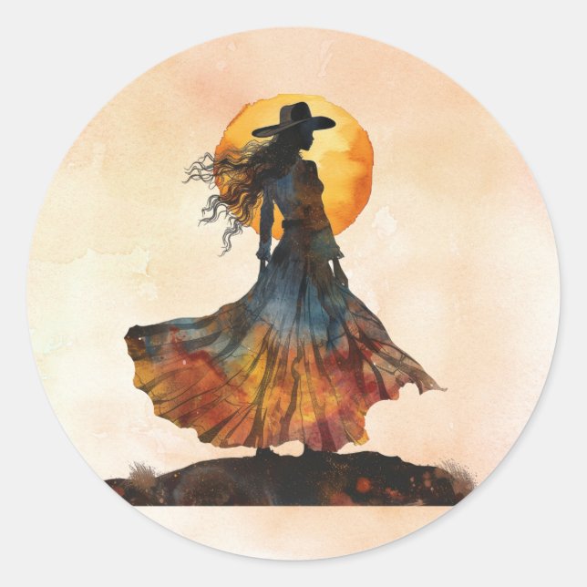 Western Dancing Woman Classic Round Sticker (Front)
