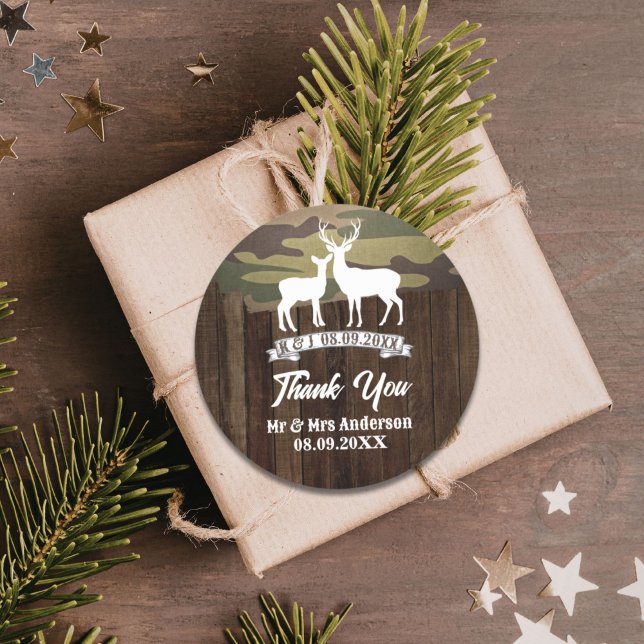 Western Deer The Hunt Is Over Wedding Favour Classic Round Sticker (Western Deer The Hunt Is Over Wedding Favor Classic Round Sticker)