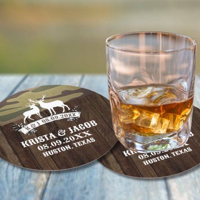 Western Deer The Hunt Is Over Wedding Favour Round Paper Coaster (Western Deer The Hunt Is Over Wedding Favor Round Paper Coaster)