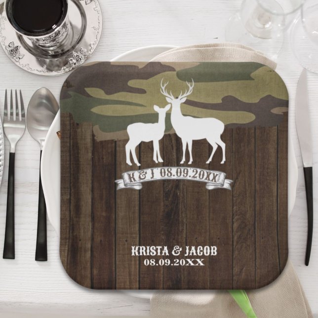 Western Deer The Hunt Is Over Wedding  Paper Plate (Western Deer The Hunt Is Over Wedding Paper Plates)