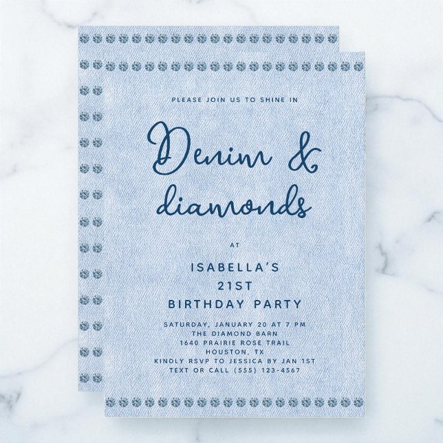 Western Denim and Diamonds 21st Birthday Party Invitation (Western Denim and Diamonds 21st Birthday Party Invitation)