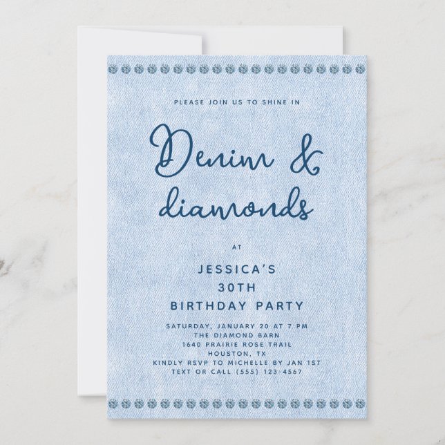 Western Denim and Diamonds 30th Birthday Party Invitation (Front)