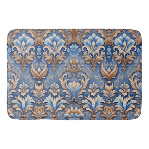 Western Denim and Leather Floral Damask Pattern  Bath Mat