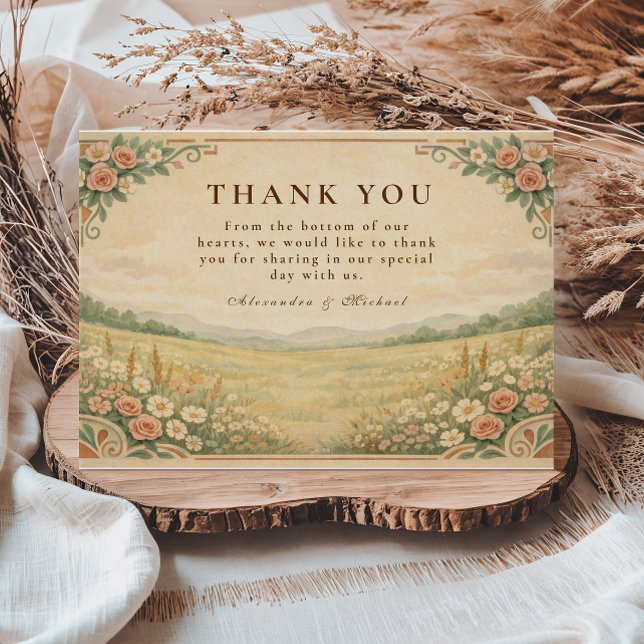 Western Desert Floral Arch Wedding Thank You Card (Creator Uploaded)