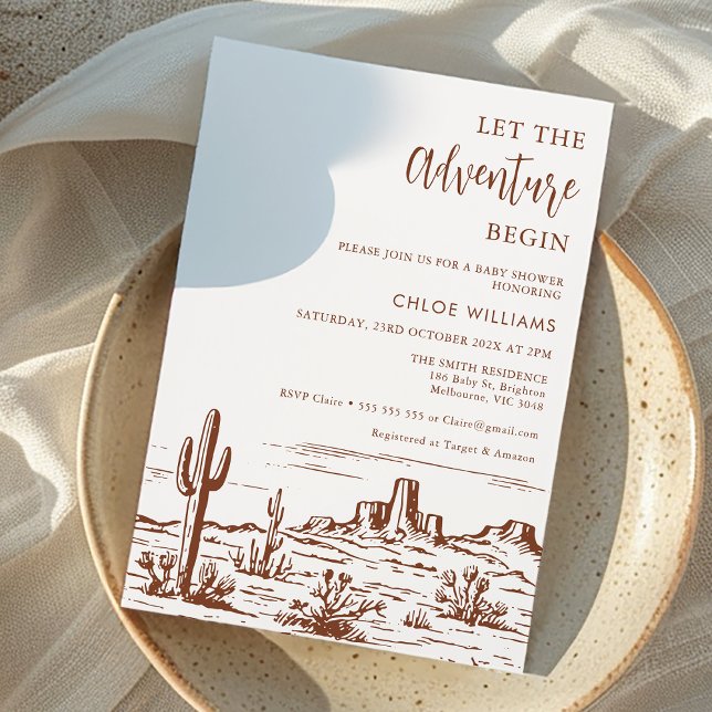 Western Desert Let The Adventure Begin Baby Shower Invitation (Let the Adventure Begin Baby Shower Invitation, Wilderness Baby Shower Invitation, Gender Neutral)