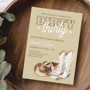 Western Dirty Thirty Cowgirl 30th Birthday Party Invitation