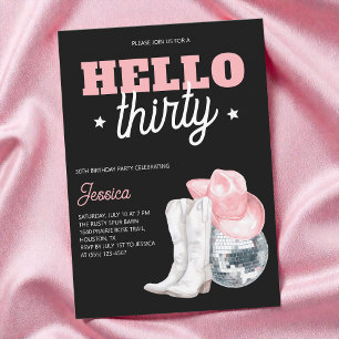 Western Disco Black Thirty 30th Birthday Party Invitation