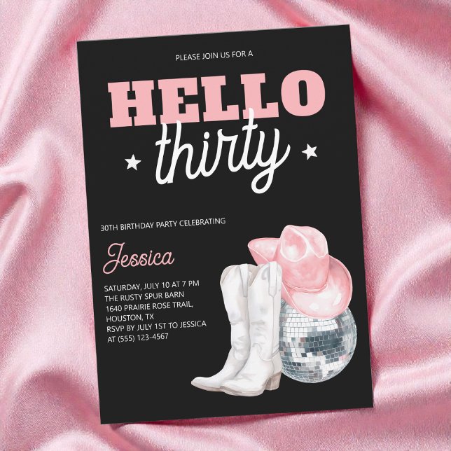 Western Disco Black Thirty 30th Birthday Party Invitation (Western Disco Black Thirty 30th Birthday Party Invitation)