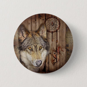Western dream catcher  native american indian wolf 2 inch round button