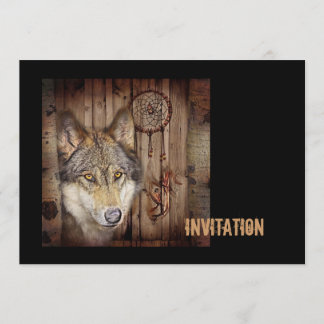 Western dream catcher  native american indian wolf invitation