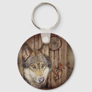 Western dream catcher native american indian wolf keychain