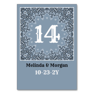Western Dusty Blue Bandana Personalized Wedding Table Number
