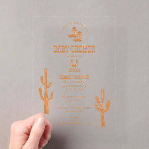 Western Earth Tone Country Baby Boots Shower Acrylic Invitations