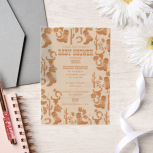 Western Earth Tone Country Boots Baby Shower Vellum Invitations