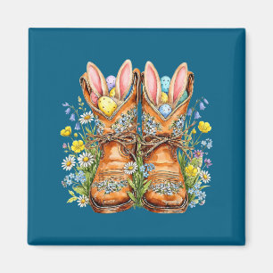 Western easter cowboy boots bunny ears howdy magnet