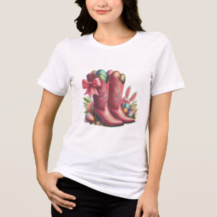 Western Easter Vibes – Pink Cowboy Boots & Easter  Tri-Blend Shirt