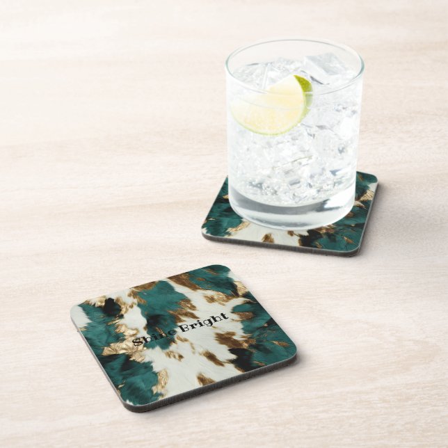 Western Emerald Gold White Cowhide  Coaster (Right Side)