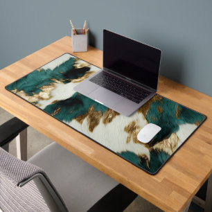Western Emerald Gold White Cowhide  Desk Mat